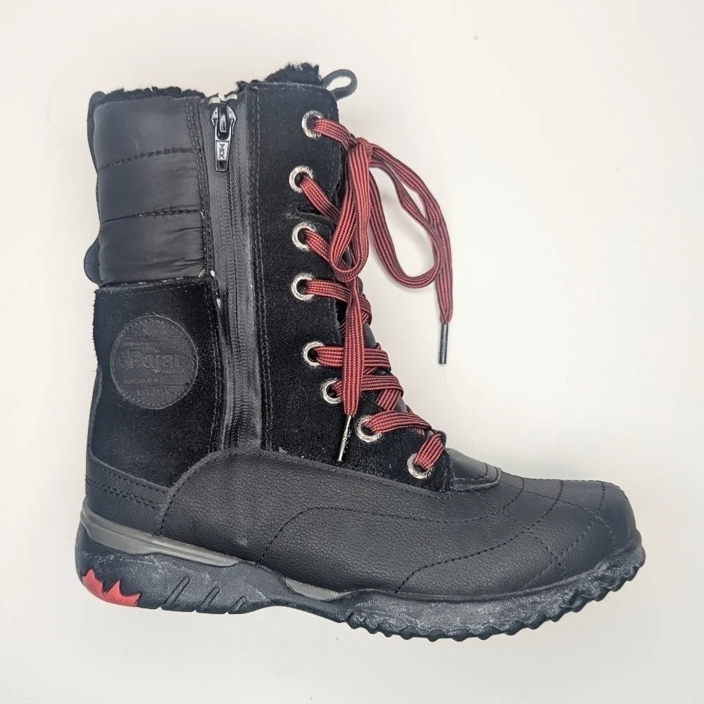 PAJAR Kimberly winter boot leather suede wool black lace up side zip size 5-5.5
